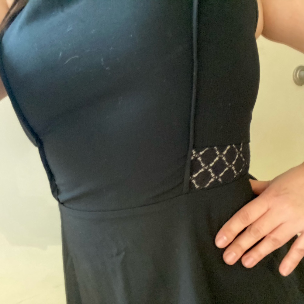 Little Black Dress M Lace Cut Out Tank Midi Moto Zipper Back LBD Mini Party S M - Picture 11 of 11
